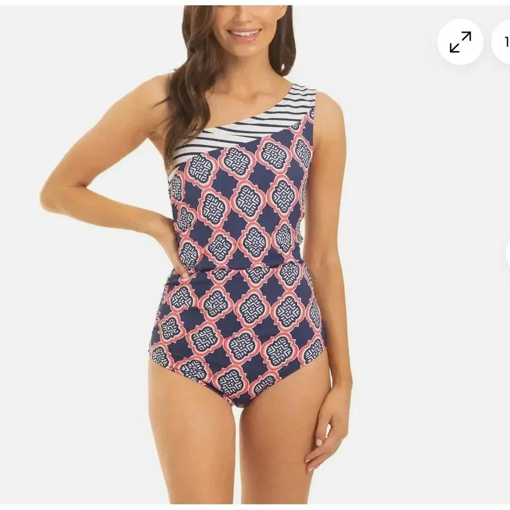 CABANA‎ LIFE  Geo UPF 50 One Shoulder Swimsuit - M